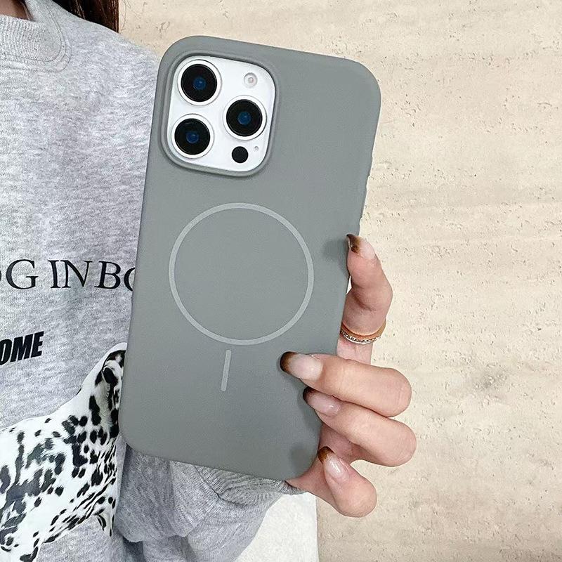 Liquid Silicone MagSafe Magnetic Phone Case for iPhone 15 14 13 Pro Max Solid Color Shockproof Cover