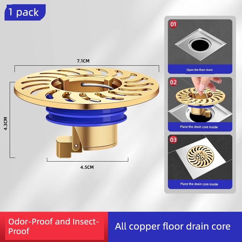 All-Copper Floor Drain Deodorizer for Bathroom Sewer Pipes, Anti-Odor Device, Universal Inner Core, Insect-Proof Sealing Cover