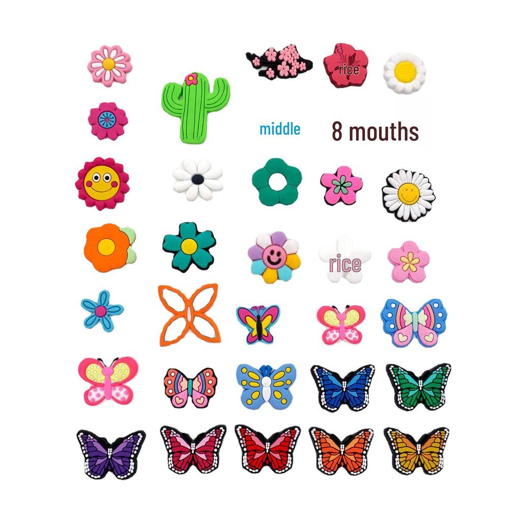 Пряжки для украшения обуви в виде бабочек и цветов для садовых клогов