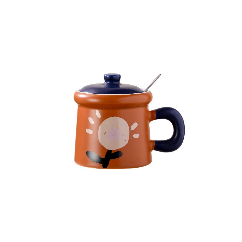 Japanese Creative Flower Ceramic Cup Retro Mug with Lid High Value Souvenir Coffee Cup Household Water Cup