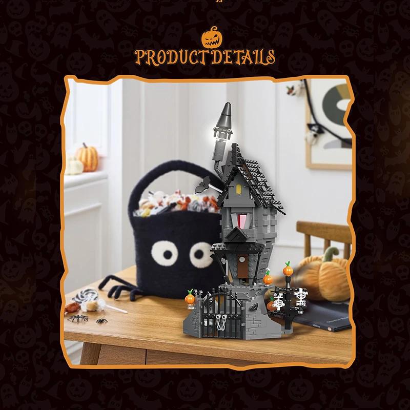 Non-Toxic 581Pcs Nightmareal Castle Building Blocks Ghost Skeletion Pumpkin Hut Moc Bricks Diy Toys For Kids Christmas Holiday Gifts