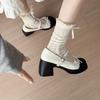 Fashion One Strap Mary Jane Single Shoes Autumn New Round Toe Shallow Mouth Butterfly Block Heel Shoes