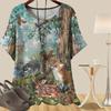 Женская модная повседневная свободная весенняя рубашка, женские топы с коротким рукавом и принтом в виде лесных животных и цветов