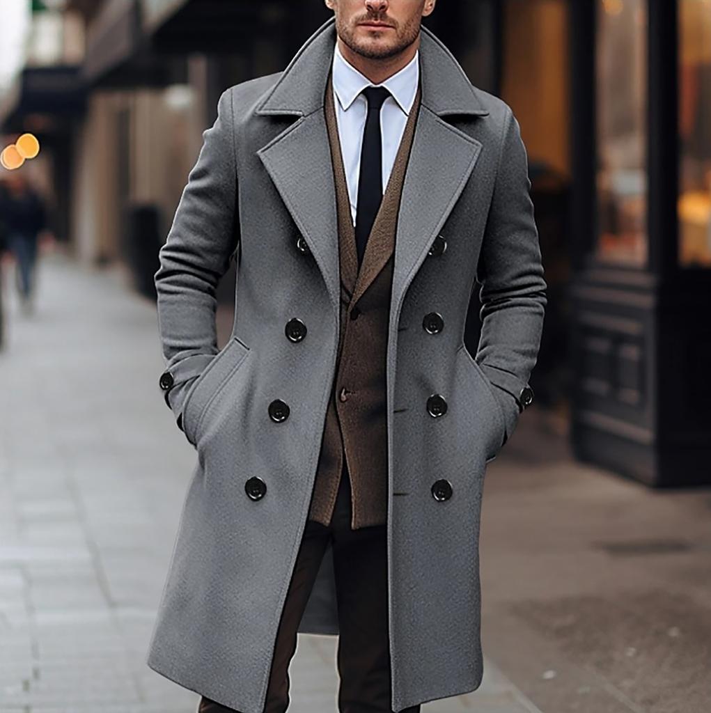 Autumn and Winter Men's Woolen Coat Casual and Fashionable Double Breasted Long Men's Woolen Coat