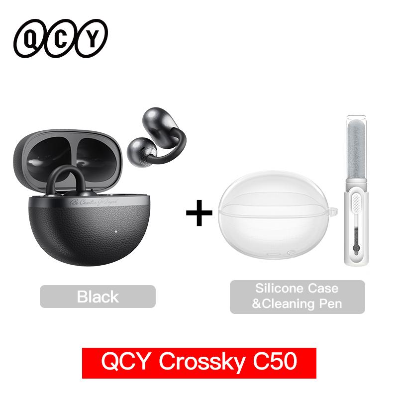 QCY Crossky C50 Open Ear Wireless Earbuds Bluetooth 6.0 Comfort Clip On Sports Earphone 4 Mic AI Clear Call Bass Boost Headphone 4