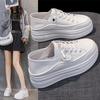 Leather Inner Height Increase White Shoes Women's Spring New Thick-soled Two Wear Board Shoes and One Pedal Sports and Leisure Single Shoes
