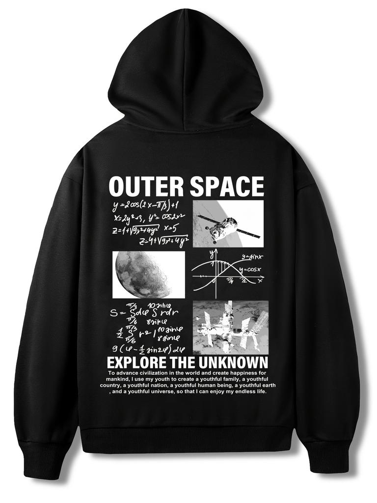 Space Theme Fun Graphic Printed  Hoodie Men's Autumn and Winter Casual Fashion Long-sleeved Sweatshirt Daily Street Clothing