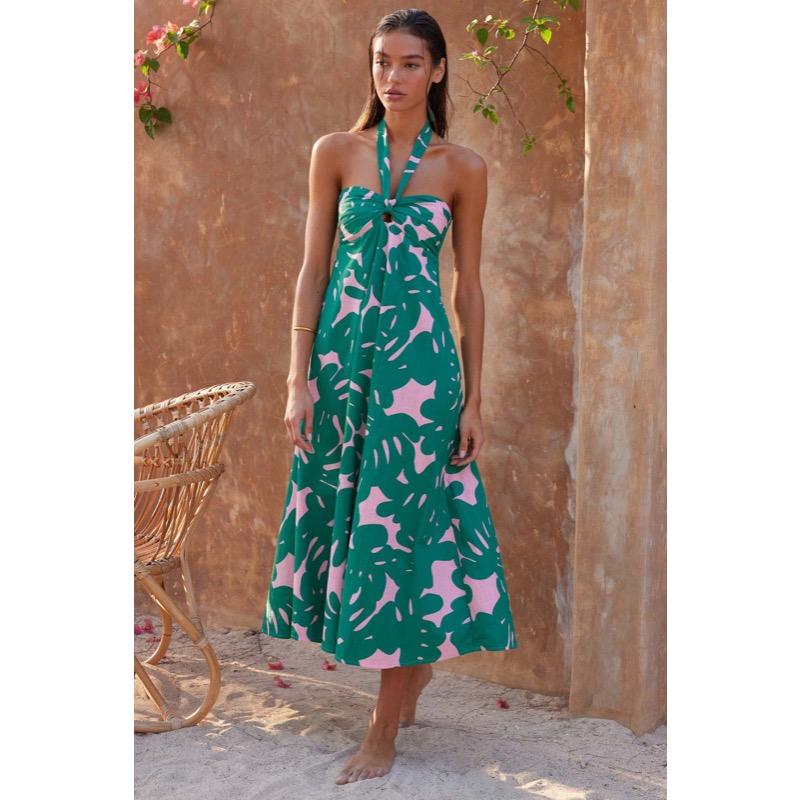 Летнее платье с вырезом на шее и длинной юбкой без рукавов для женщин