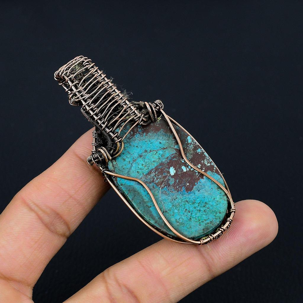 Tibetan Turquoise Pendant, 999 Copper Wire Wrapped Gemstone Jewelry, Handmade Pendant, For Thanksgiving
