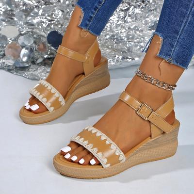 Женские летние сандалии на танкетке 2025 Новые платформенные большого размера Кружевные сандалии-маффины в римском стиле