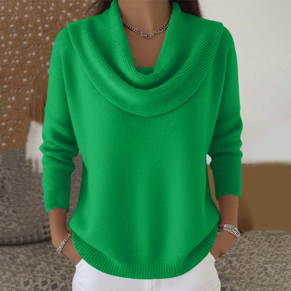 Women's Casual And Fashionable Round Neck Long Sleeved Knitted Solid Color Top Sweater