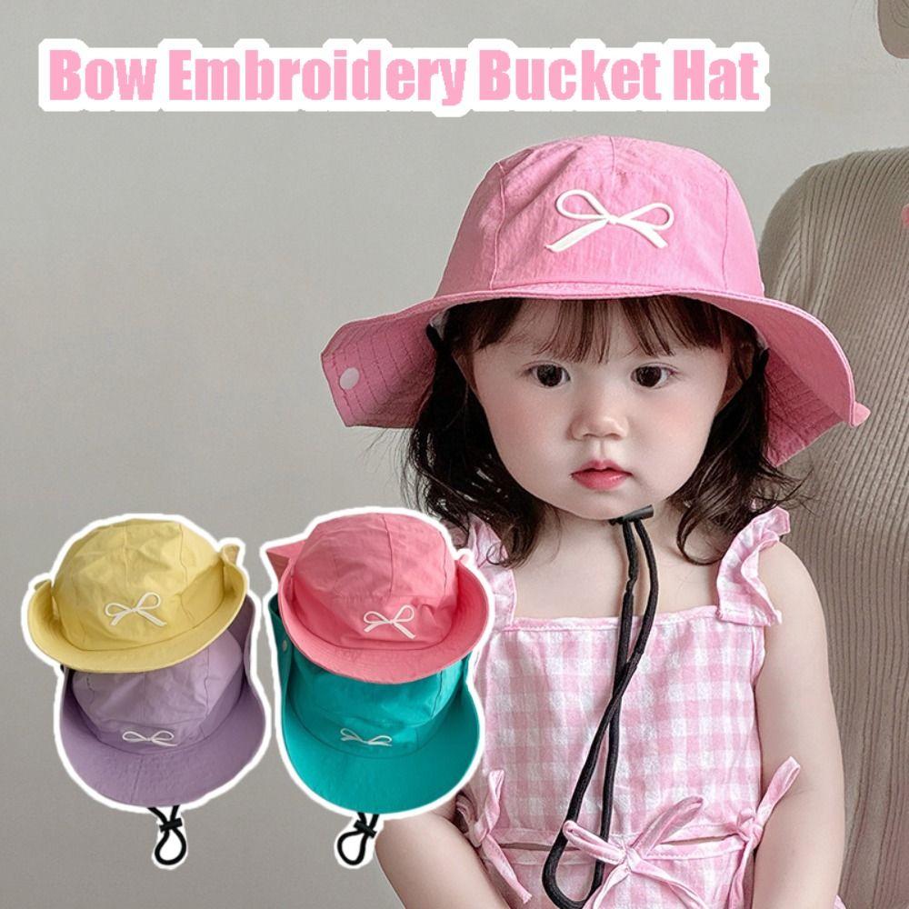 Bow Embroidery Summer Kid Sunhat Quick-dry Children's Fisherman Hat Candy Color Bucket Hat  Baby