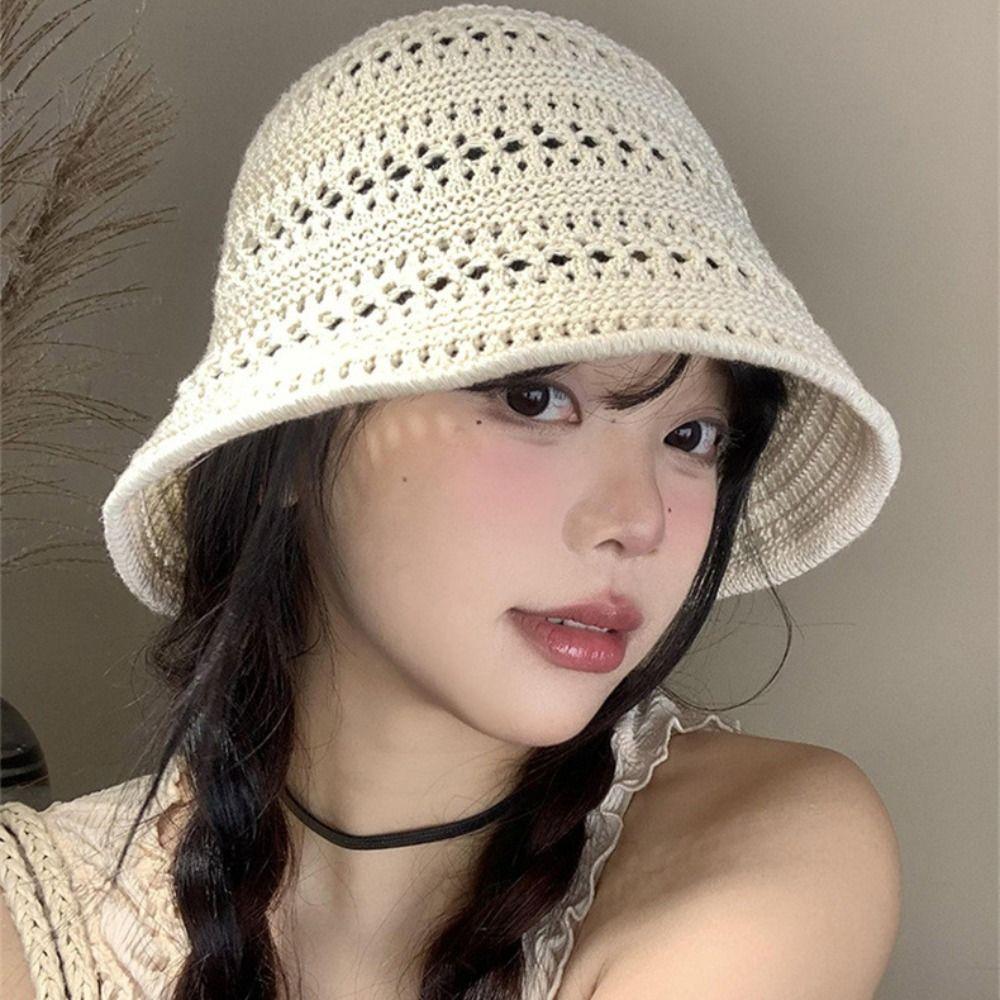 Темпераментная соломенная шляпа от солнца Сладкая пляжная кепка Элегантная вязаная шляпа-ведро Путешествие