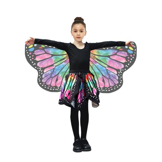 Yousheng 2Pcs/Set Girl Butterfly Wings Costume with Tutu Skirt Vibrant Color Versatile Seasonal Wear Carnival Cosplay Fairy Dress-Up Set