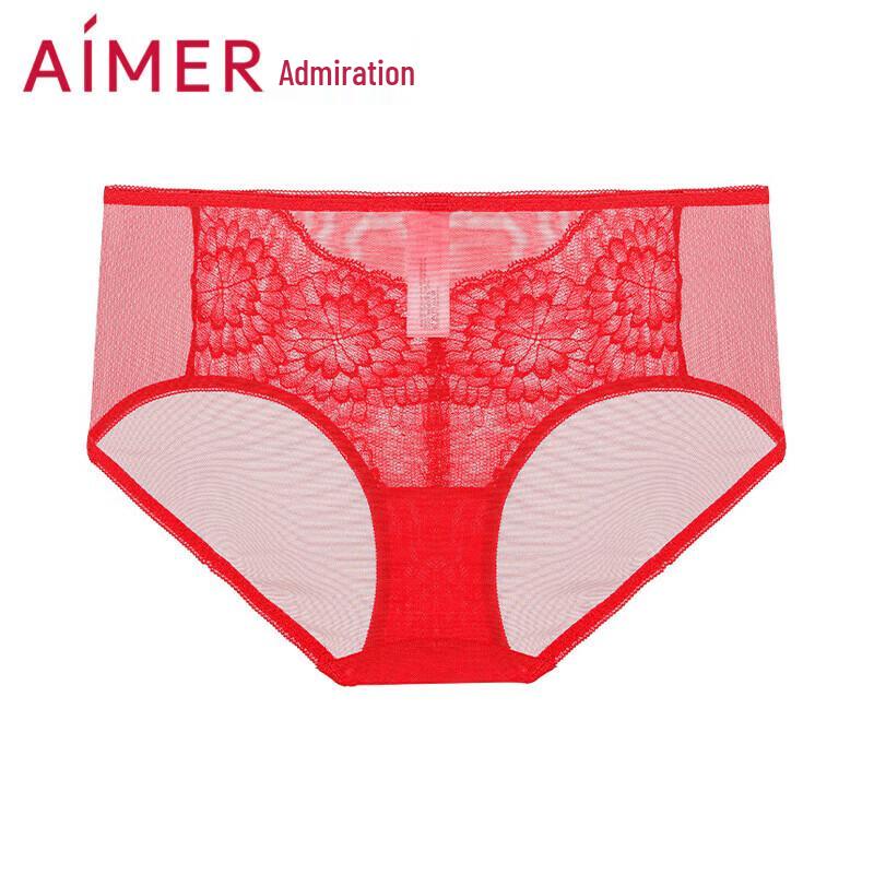 Aimer Women's Red Lace Mid-Waist Panties