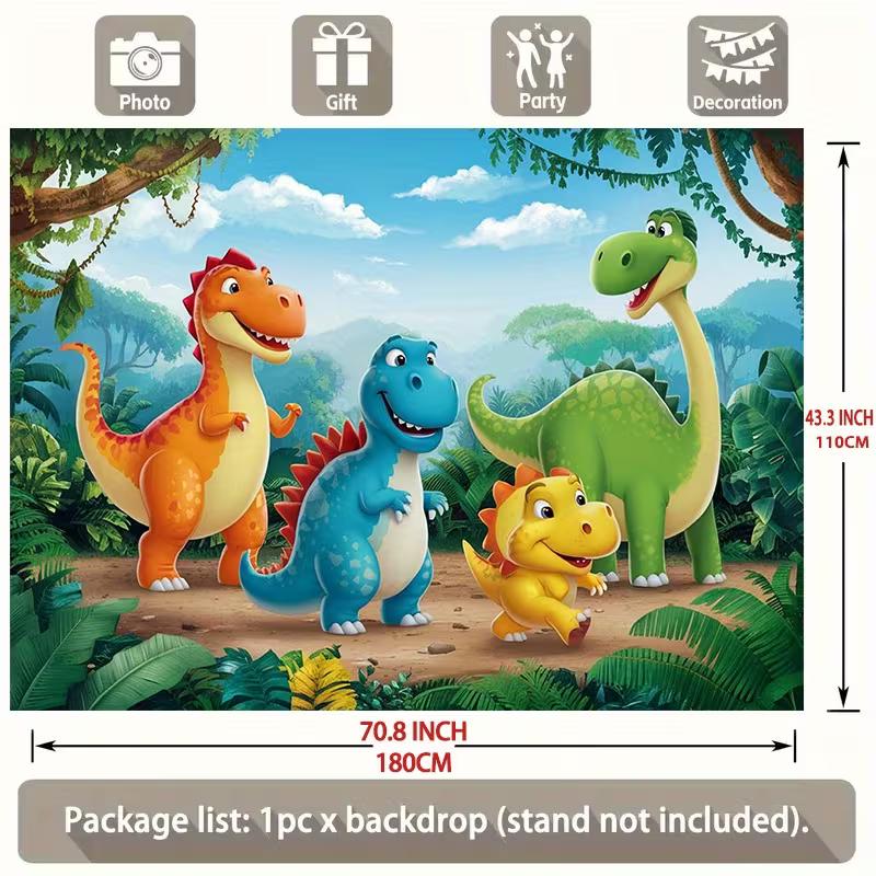 Cartoon Dinosaur Party Backdrop 120x80cm Polyester Background Cloth for Children Birthday Photo Booth Decoration