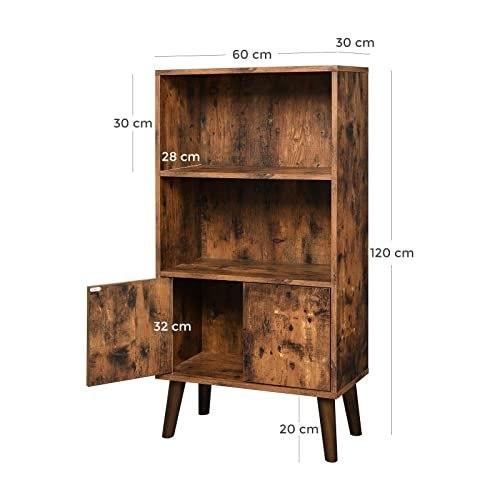 Retro Bookcase, 2-Tier Half-Fold with Doors, Storage Cabinet for Books, Photos, Decorations, In Living Room, Office, Library