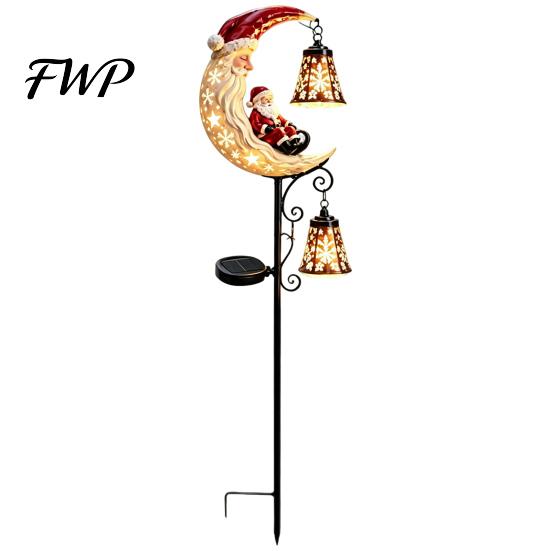 Weather Resistant Garden Pathway Lights Solar Christmas Stake Light, 31.5 Inch Santa Snowman LED Lights, Waterproof Metal Yard Decorations Landscape