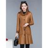 Winter Jacket Women Brown  Doll Collar Autumn New Korean Fashion Slim Add Velvet Long Faux Leather Coat Female
