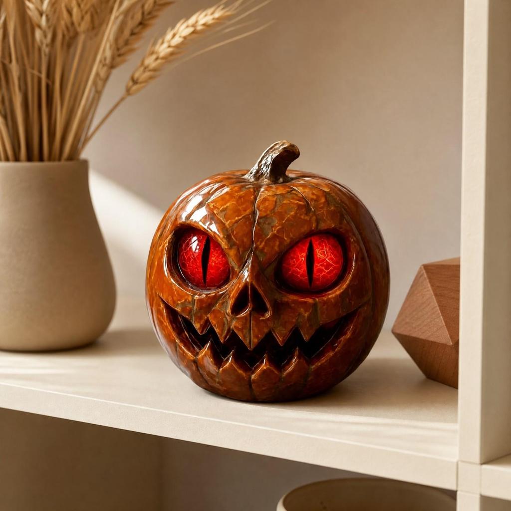 Pumpkin-Shaped Resin Figurine Compact Jack-O'-Lantern Decor Indoor Outdoor