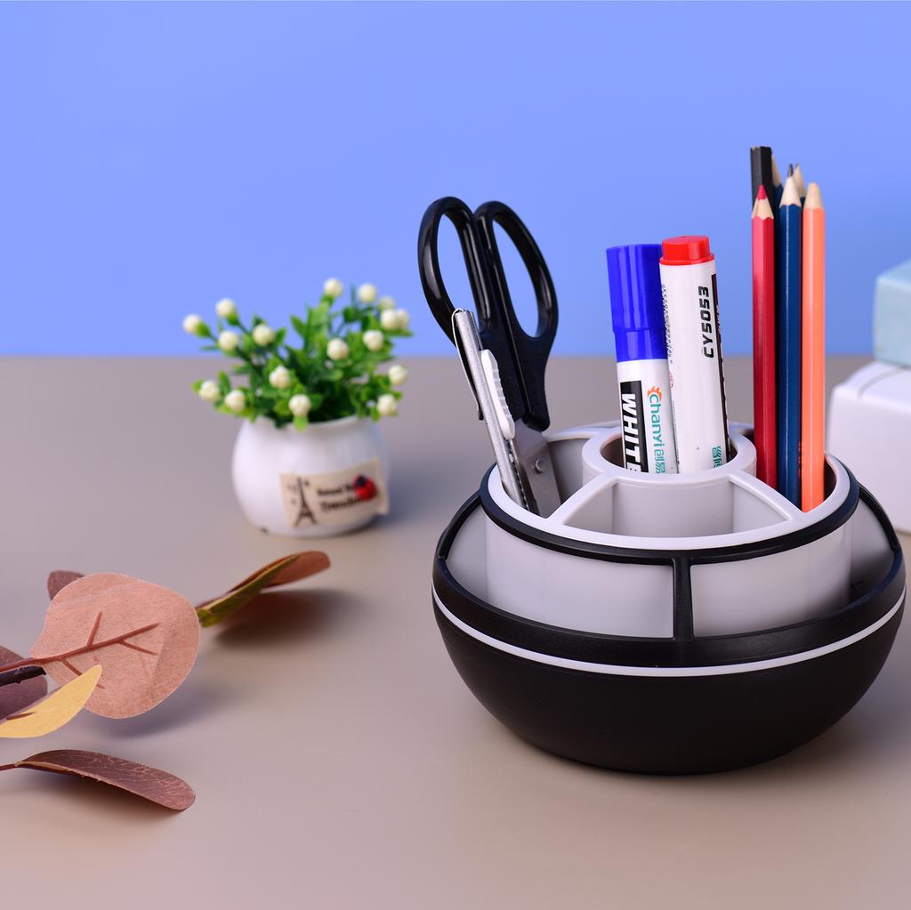 JIELISI 360degrees Rotating Pen Holder Desktop Stationery Storage Box with 9 Compartments for Study School Office Supplies