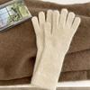 Warm Long Rabbit Fur Gloves Solid Color Full Finger Mittens Plush Driving Gloves  Daily Use