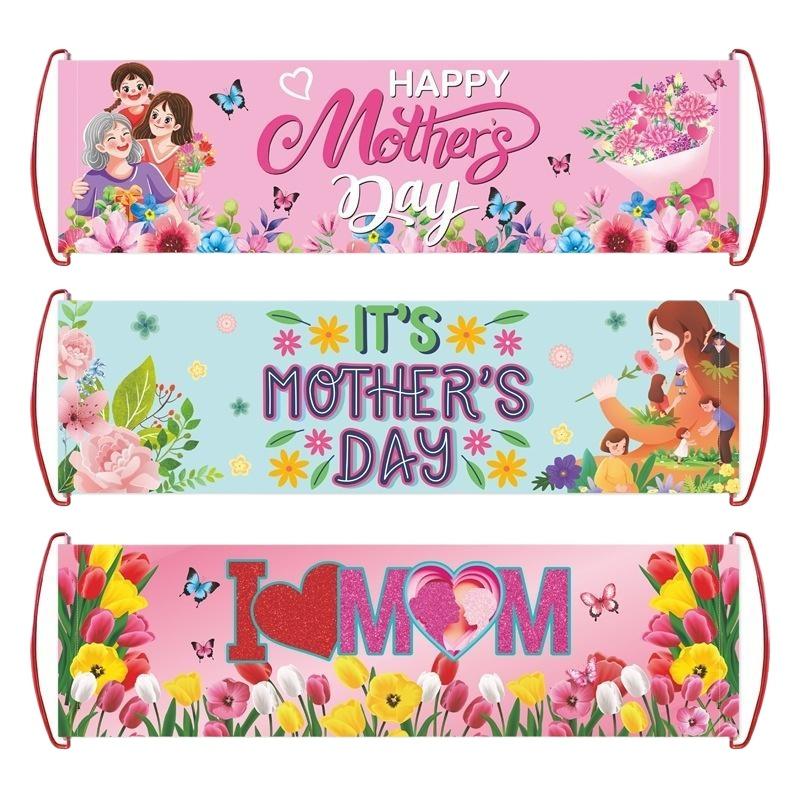 3pcs/set Mother's Day Happy Banner Handheld Banner Flower Photo Props Party Supplies