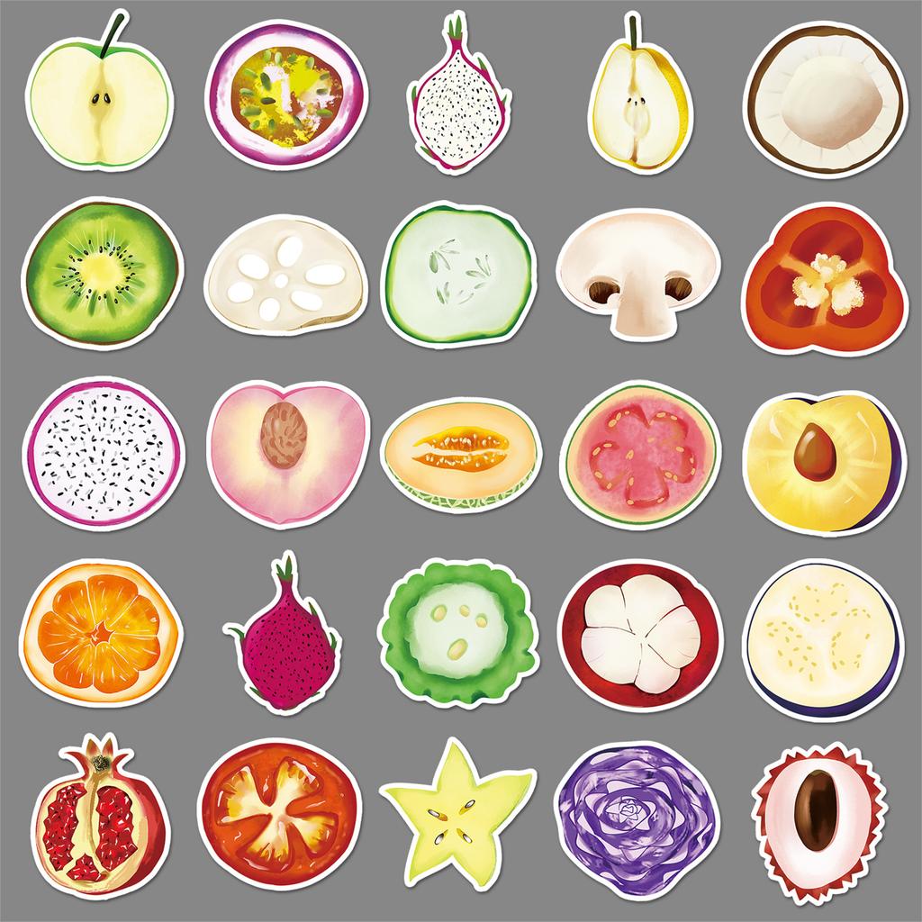 50 штук наклеек-граффити с овощами и фруктами, с вырезанным лицом, персонализированные мультяшные наклейки, нарисованные вручную, для украшения чехла мобильного телефона