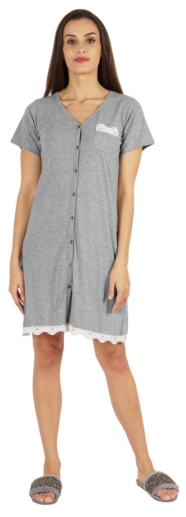 Inkmeso Solid Button Down Nightgown Sleepwear For Women  S V- Neck Nightshirt