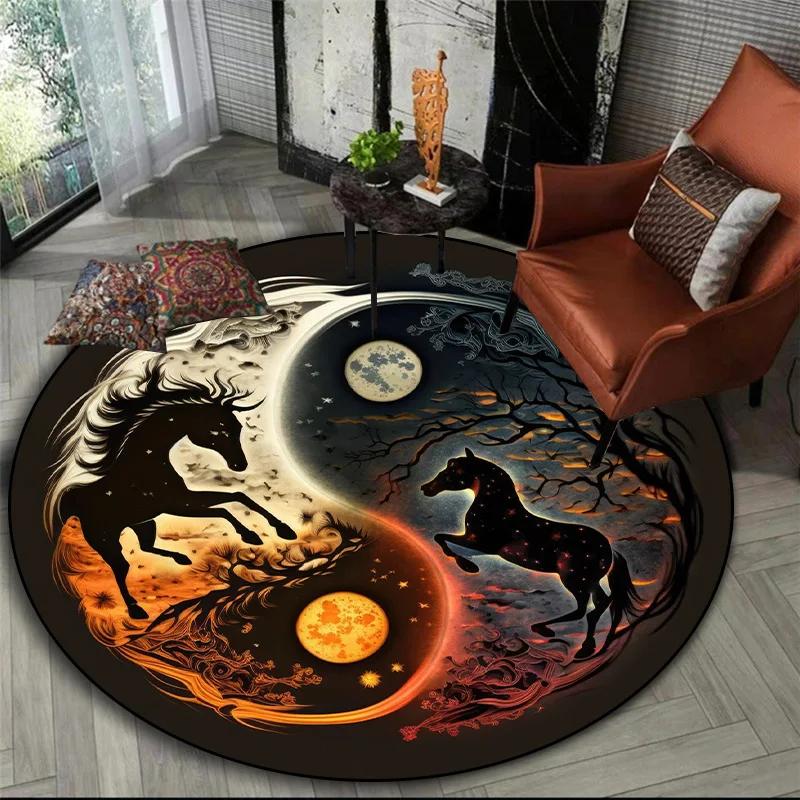 3D printed animal tiger dragon lion tree of life circular carpet computer chair floor mat