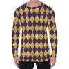 Simple Argyle Pattern Men's T-shirts Fashion Casual 3D Printed Long Sleeve T-shirts Loose Round Neck Streetwear Pullovers