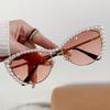 Diamond-Set Pearl Cat'S Eye Large Frame Sunglasses Women'S Metal Frame Sunglasses Glasses