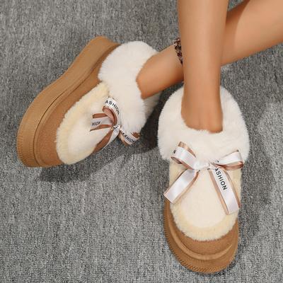 Женские зимние ботинки Дизайнерские Плюс Бархат Теплые Хлопковые Туфли Женские Утолщенные Ботинки-бантики Принцесса Короткие Сапоги Zapatos De Mujer2025