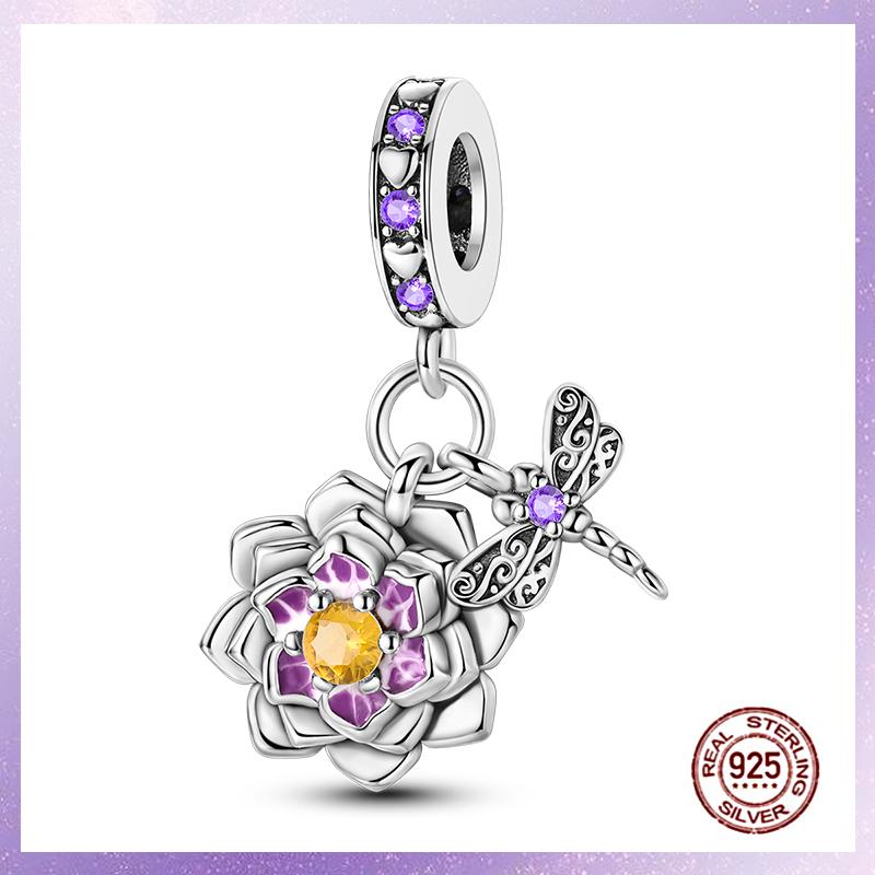 Фиолетовые Шармы Медный Fit Оригинальный Подвесной Браслет Бабочка Стекло Сердце Перо Клип Шарм Подвеска Светящаяся Бусина DIY Ювелирные Изделия