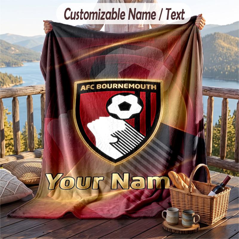 Flannel Blanket Bournemouth Football Print Custom Name Text Soft Throw for Sofa Bed