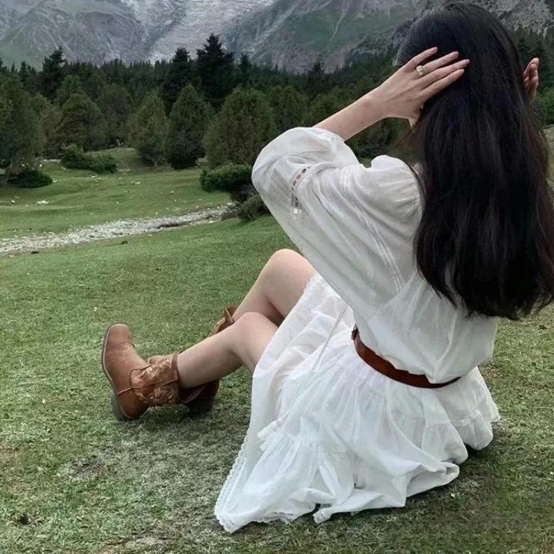 Новые зимние женские сапоги винтажные ретро вышитые коричневые сапоги на толстом каблуке рыцарские сапоги ковбойские сапоги в стиле вестерн