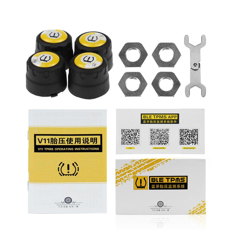 Bluetooth 5.0 TPMS v4.0 Car Tire Pressure Monitor System With 4 Sensors For iOS Android Mobile Phone APP Monitoring Alarm