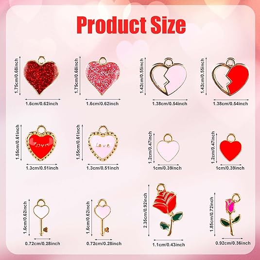 6/12/24 шт. смешанные стили подвески в форме сердца, розовые подвески, металлические подвески в форме сердца для браслетов, ожерелий, сережек, самодельные украшения на День святого Валентина