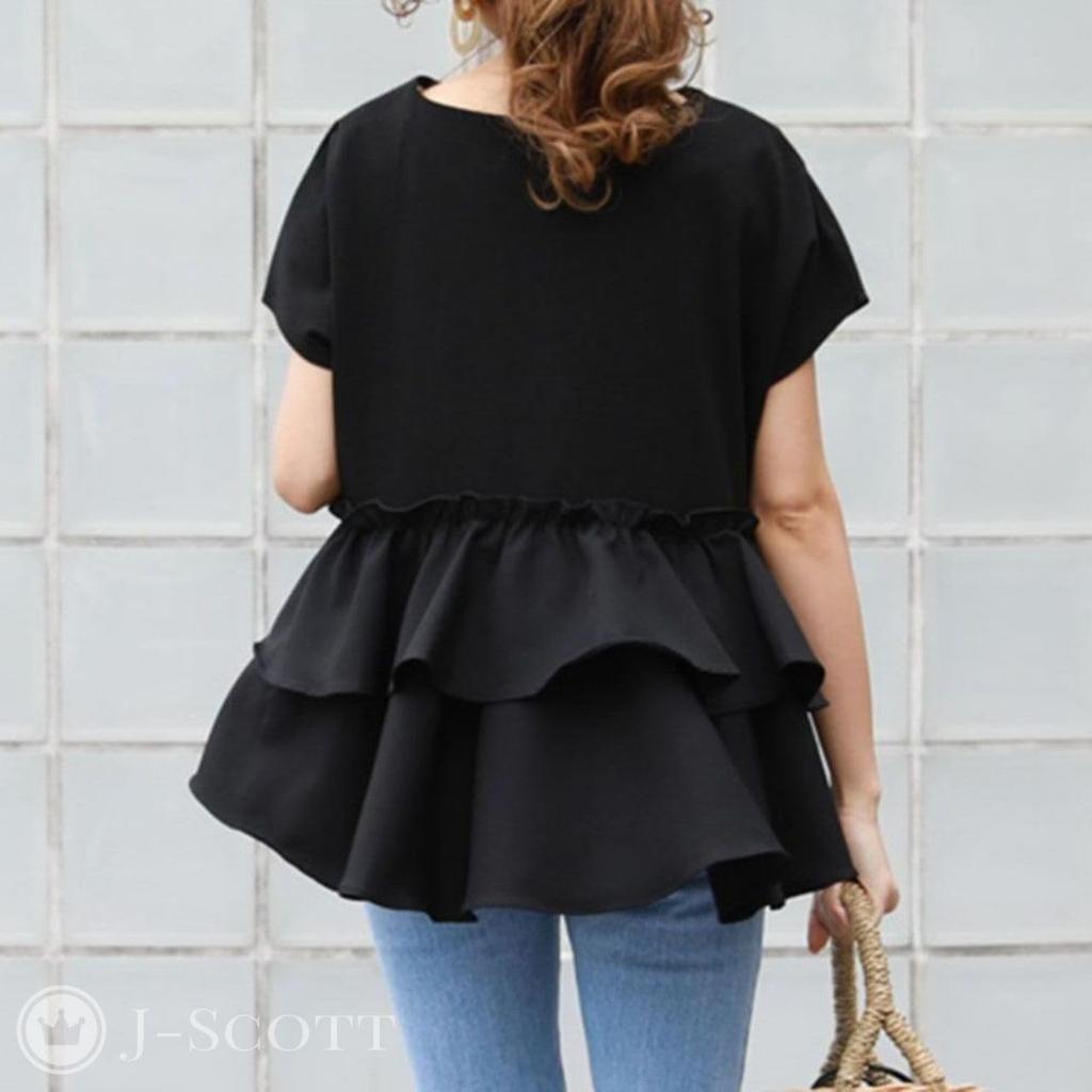 Короткая спинка, свободный крой, однотонный, натуральный, топ J-Scott женский весенне-летний, рукав, оборка, повседневный, женственный, универсальный, посадка, цвет, лестный, координация,