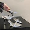 2025 Summer Internet Celebrity New with Skirt High Heels Sandals Women Wear Silver Black Word with Stiletto Sandals
