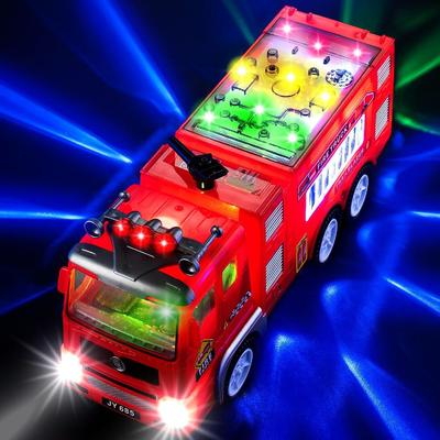 Игрушечная электрическая пожарная машина Zetz Brands для детей - Яркие мигающие 4D огни и реалистичная сирена со звуками Пожарная машина с функцией 'Bump and Go' для мальчиков Авто