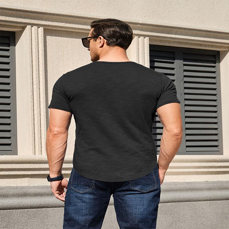 Мужская рубашка Henry Classic Style с короткими рукавами, повседневная мужская футболка в стиле ретро с V-образным вырезом и застежкой на пуговицы, очаровательный подарок для друзей