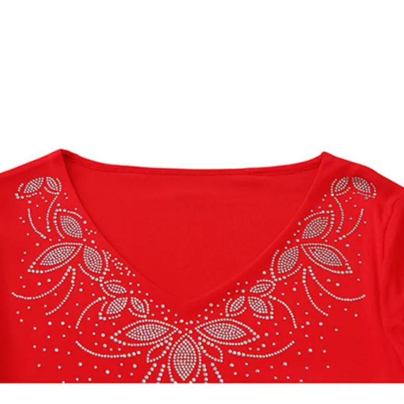 Летняя уличная одежда женские топы рубашка элегантная приталенная с V-образным вырезом горячие бриллианты сетчатая футболка рукава-клеш приталенные футболки