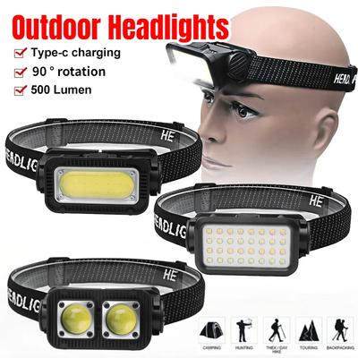 Мини COB Headlamp Type-C Charger Headlights Super Bright 300LM 18650 Head Torch Camping Emergency Portable Waterproof Background
