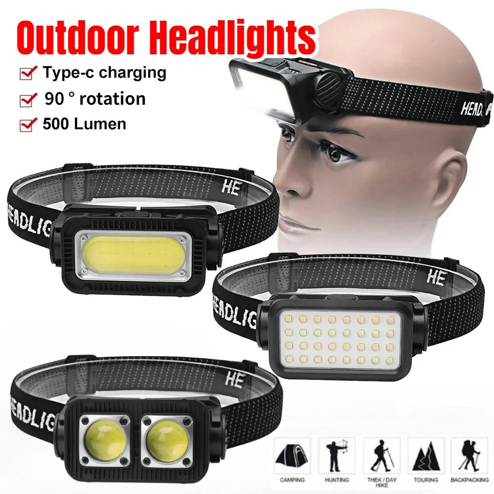 Mini COB Headlamp Type-C Charging Headlights Super Bright 300LM 18650 Head Torch Camping Emergency Portable Waterproof Lantern
