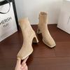Waterproof Table High Heels Autumn and Winter New Suede Short Thick Heel Thin Black Square Head Short Women
