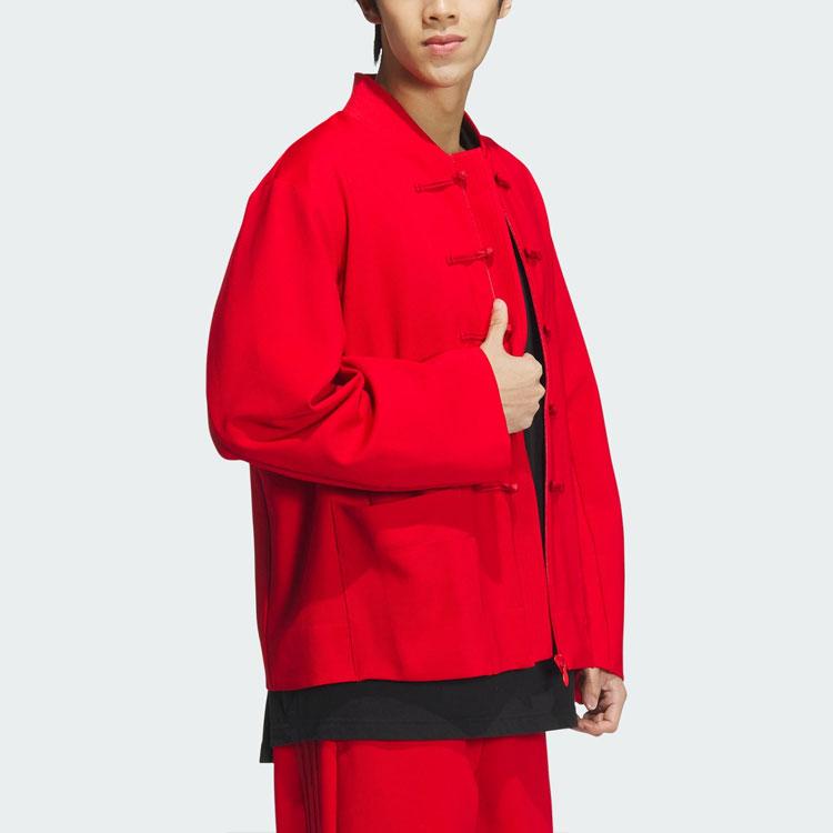 adidas Классическая повседневная куртка в полоску на пуговицах, топы унисекс, светло-красный JE1118