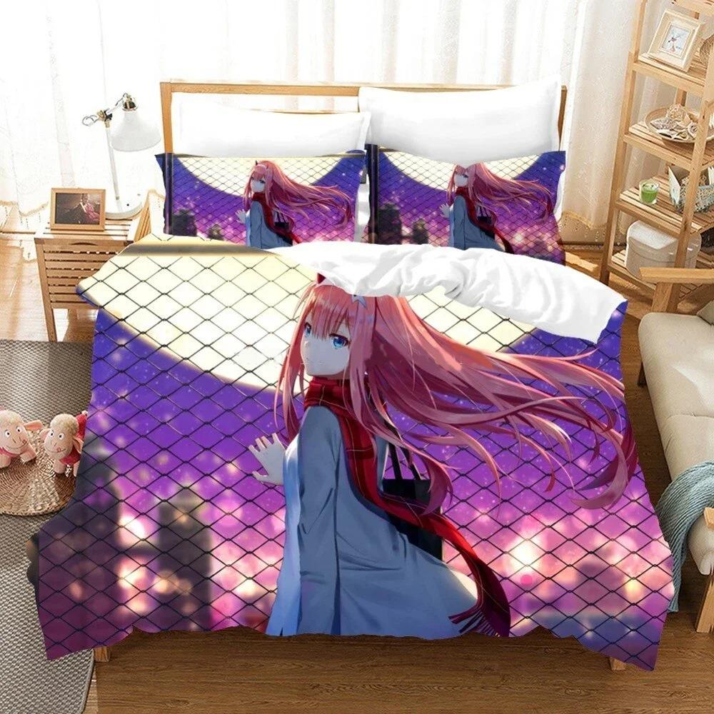 Аниме Darling in the Franxx 02 Zero Two Пододеяльник Постельное белье Двухместный Твин Полный Queen King Взрослый Дети Постельное белье Пододеяльник