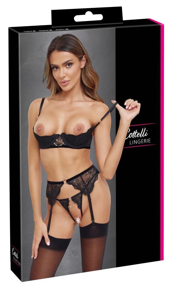 Cottelli Lingerie - Сексуальный кружевной комплект из 3 предметов Черный 75B/S