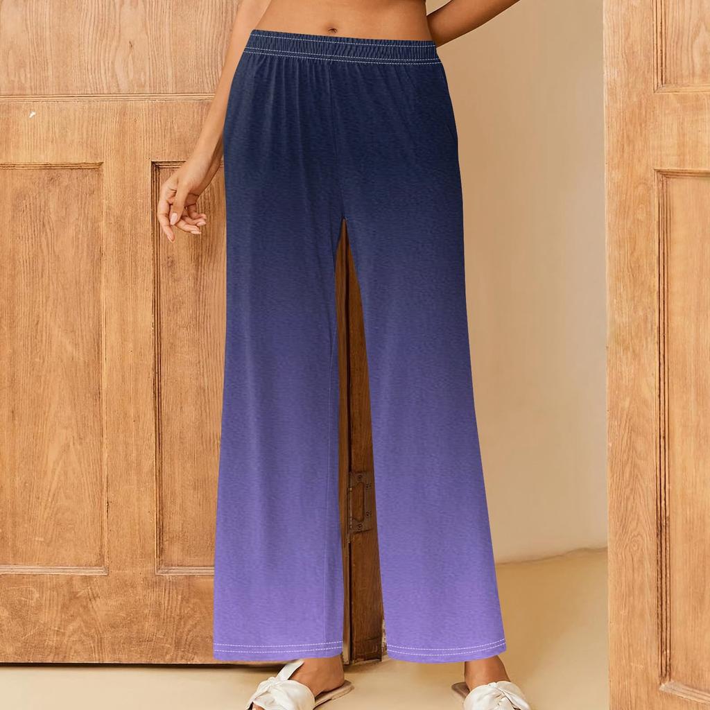 Женские повседневные брюки прямого кроя с эластичным поясом и принтом